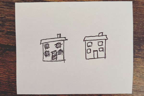 A doodle sketch of two little homes