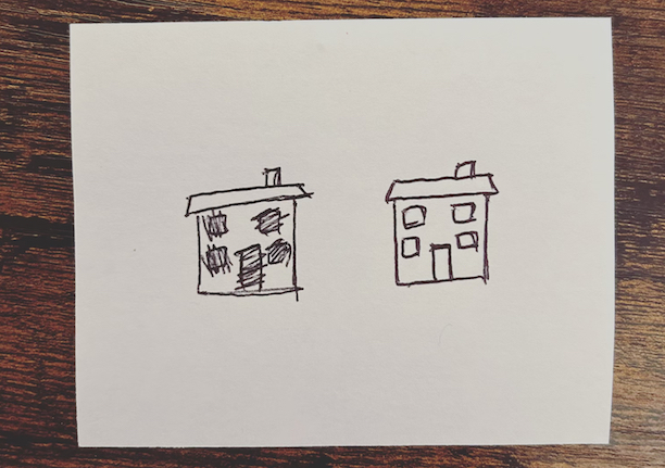 A doodle sketch of two little homes